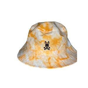Psycho Bunny Tie Dye Bucket Hat Orange White Logo Cotton O/S